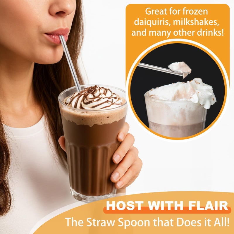 kilofly 12 pcs Bar Spoon Straws Reusable Stainless Steel Long Handle + 2 Cleaning Brushes - Image 4